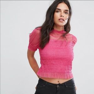Mesh Puff Sleeve Top